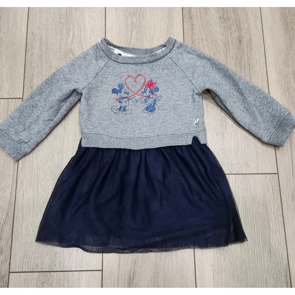 Baby Gap Disney Mickey Minnie Mouse Sweatshirt Tutu Dress Grey Navy 18-24 Months